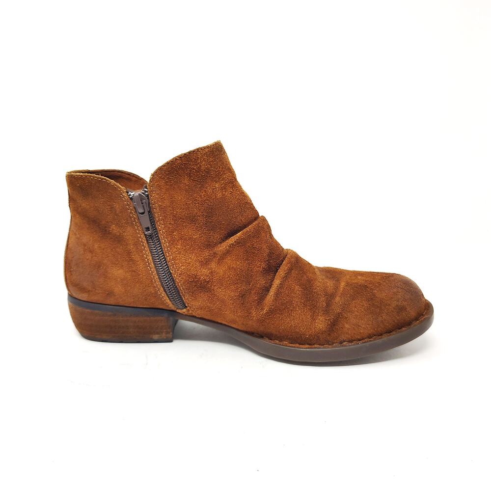 Born Womens 8.5 Shoes Boots Adalee Brown Leather Suede Ankle Booties Boho Zip - Picture 2 of 8